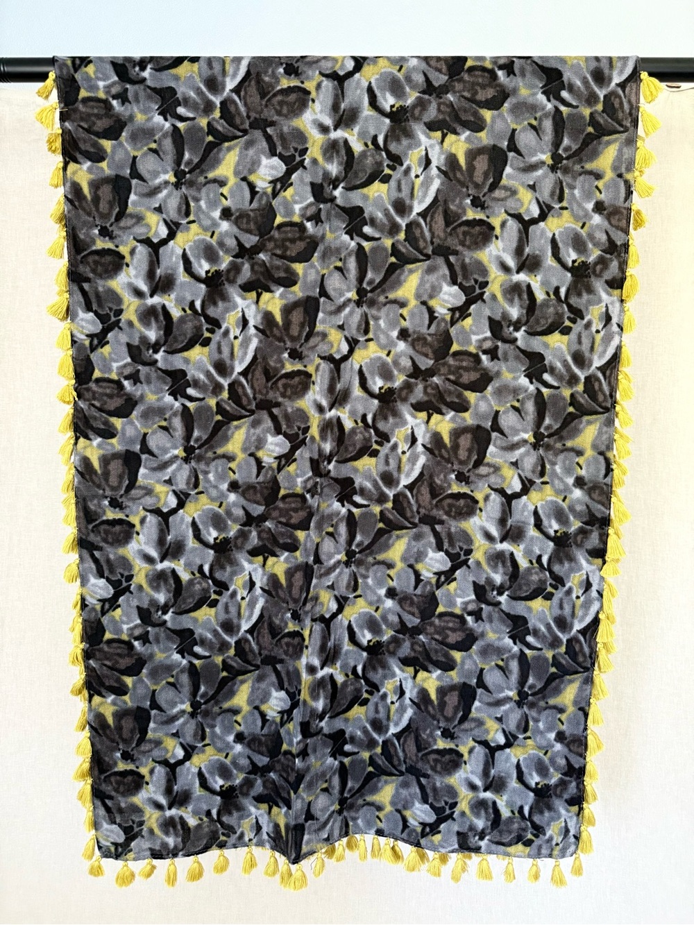 J.Crew | Floral Scarf Blue Gray Chartreuse Tassel Wrap - Picture 5 of 9
